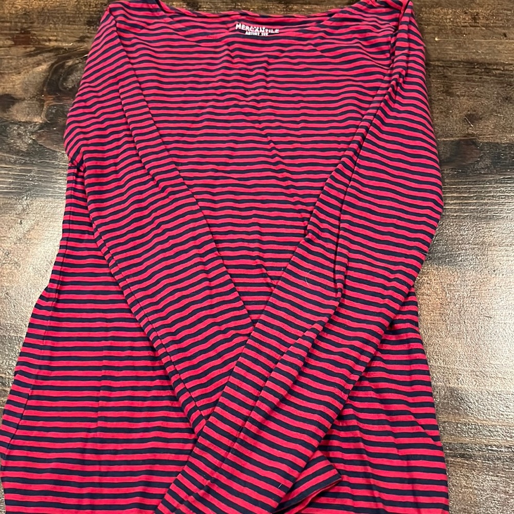 red and navy long sleeve j.crew top